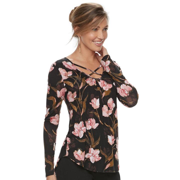 Women's Jennifer Lopez Shirred Crisscross Tee, Size: Xs, Black