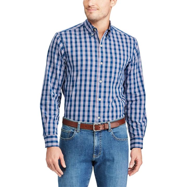 Big & Tall Chaps Regular-fit Plaid Stretch Poplin Button-down Shirt, Men's, Size: 4xl Tall, Blue