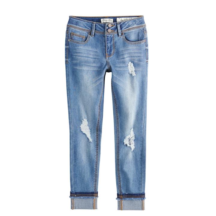 Girls 7-16 Indigo Rein Frayed Girlfriend Skinny Jeans, Size: 8, Med Blue