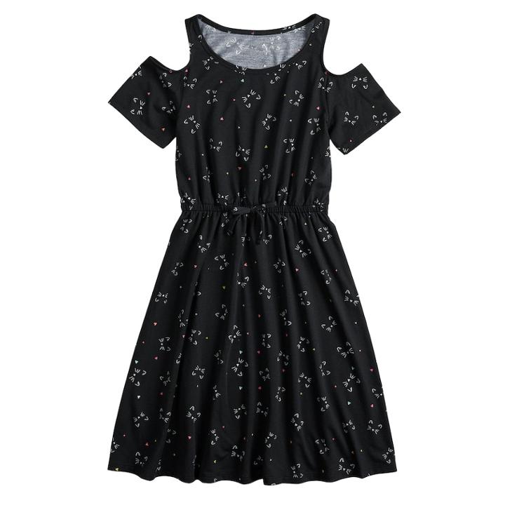 Girls 7-16 & Plus Size So&reg; Printed Cold Shoulder Dress, Size: Xxl/16, Black