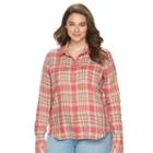 Chaps, Plus Size Plaid Twill Button-down Shirt, Women's, Size: 1xl, Red