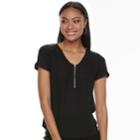 Women's Apt. 9&reg; Lace Accent Zipper Top, Size: Small, Black