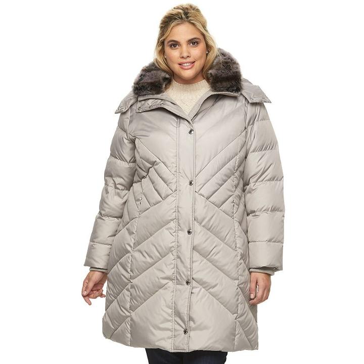 Plus Size Towne By London Fog Hooded Down Puffer Parka, Women's, Size: 2xl, Light Grey