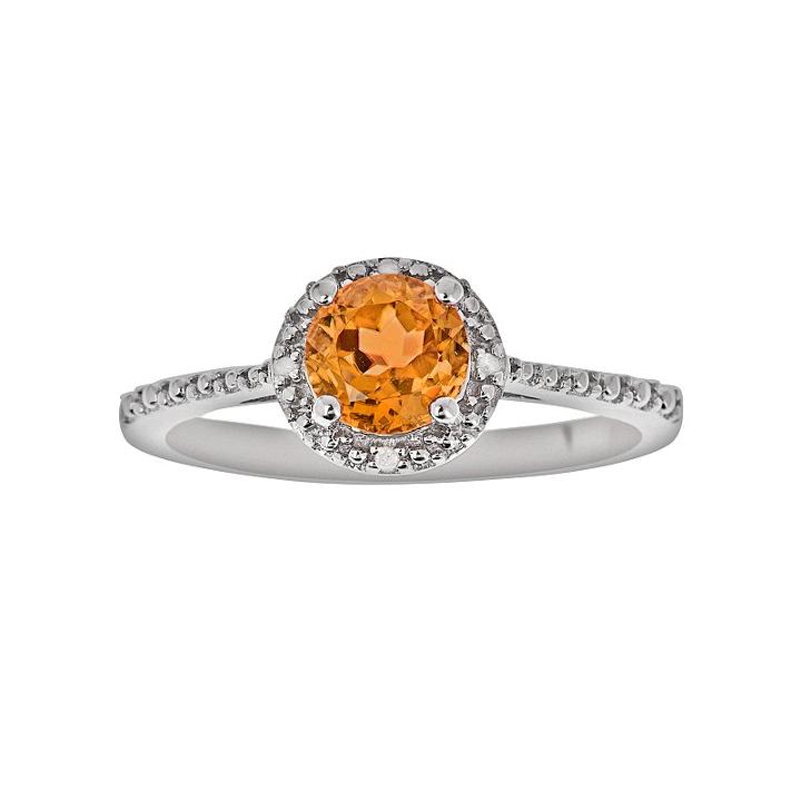 Sterling Silver Citrine And Diamond Accent Frame Ring, Women's, Size: 5, Orange