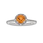 Sterling Silver Citrine And Diamond Accent Frame Ring, Women's, Size: 5, Orange