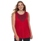Plus Size Croft & Barrow&reg; Embroidered-bib Tank, Women's, Size: 1xl, Med Red
