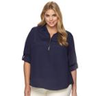 Plus Size Harve Benard High-low Zipper V-neck Top, Women's, Size: 2xl, Blue (navy)