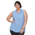 Plus Size Apt. 9&reg; Textured Ruffle-trim Tank, Women's, Size: 4xl, Blue (navy)