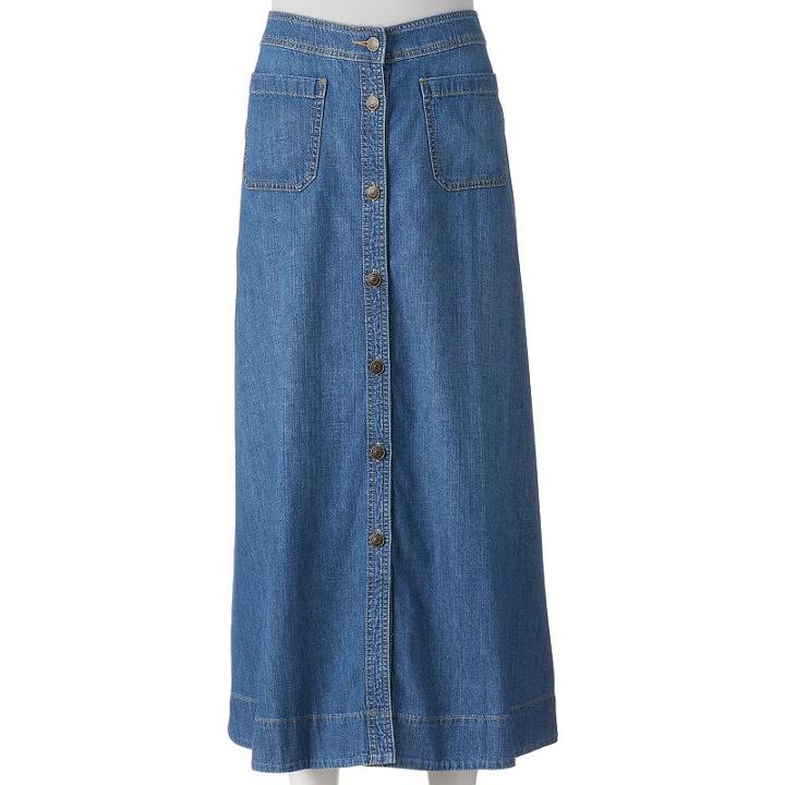 Women's Chaps Button-front Jean Skirt, Size: 14, Blue