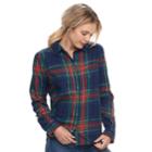 Juniors' So&reg; Plaid Lurex Shirt, Teens, Size: Xl, Blue