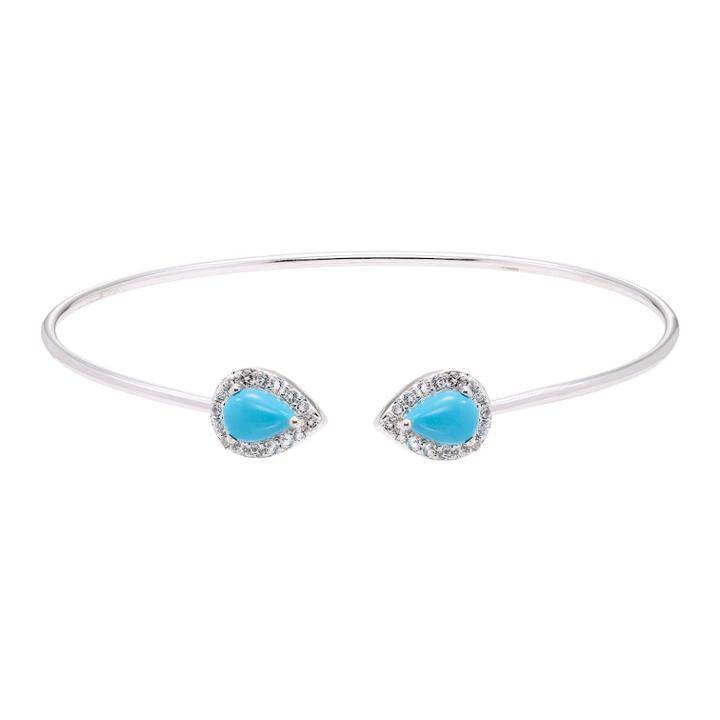 Sterling Silver Reconstituted Turquoise & Lab-created White Sapphire Halo Cuff Bracelet, Women's, Size: 6.5, Turq/aqua
