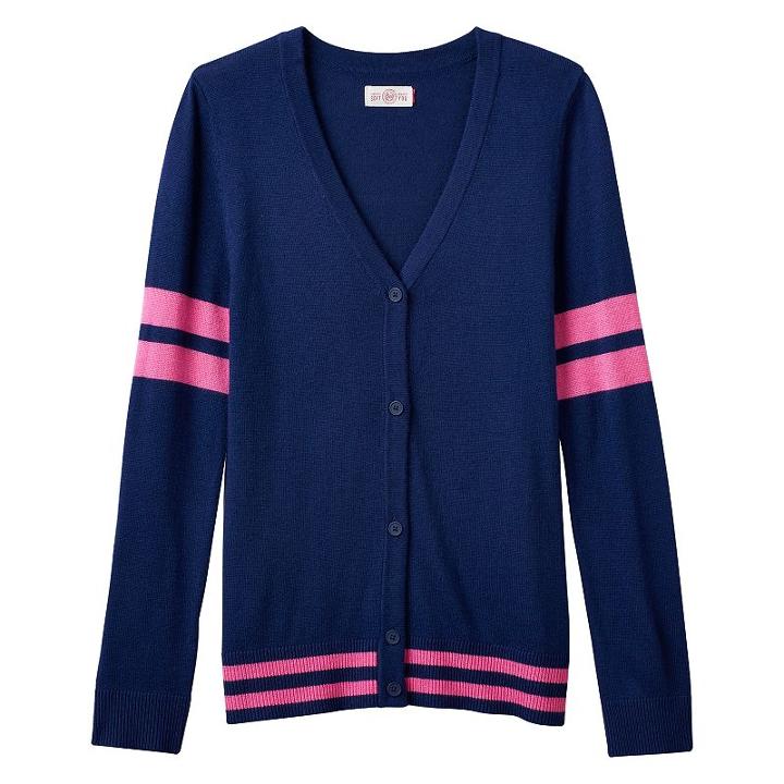 Girls Plus Size So&reg; Perfectly Soft Button-down Varsity Cardigan, Girl's, Size: 12 1/2, Dark Blue