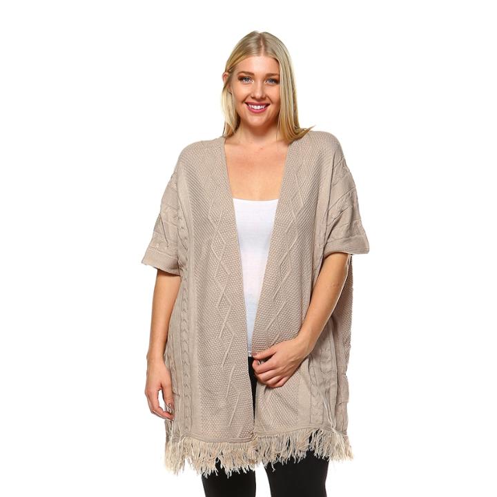 Plus Size White Mark Long Cardigan, Women's, Dark Beige