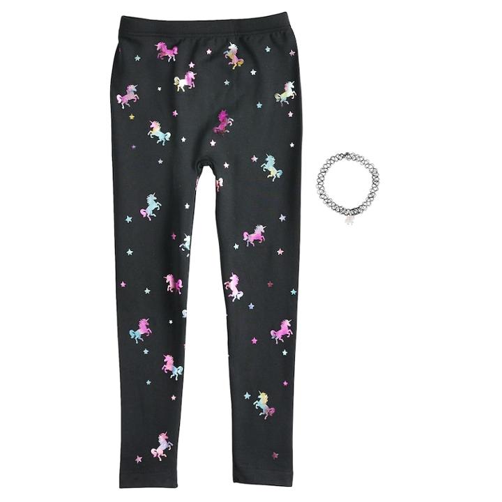 Girls 4-14 Unicorn Fleece-lined Leggings With Necklace, Size: Xs-s, Oxford