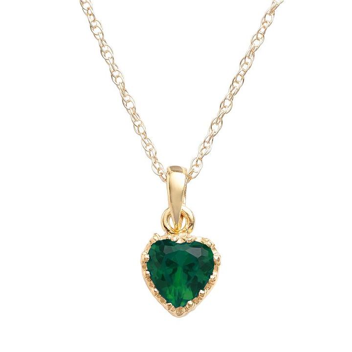 Tiara 14k Gold Over Silver Lab-created Emerald Heart Crown Pendant, Women's, Size: 18, Green