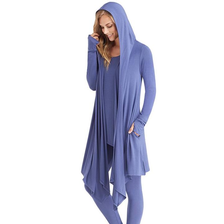 Women's Cuddl Duds Softwear Hooded Wrap Cardigan, Size: Xl, Blue (navy)