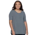 Juniors' Plus Size So&reg; Elbow Sleeve Tunic Tee, Teens, Size: 3xl, Grey (charcoal)