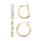 Crystal 14k Gold Over Silver U-hoop & Hoop Earring Set, Women's, White
