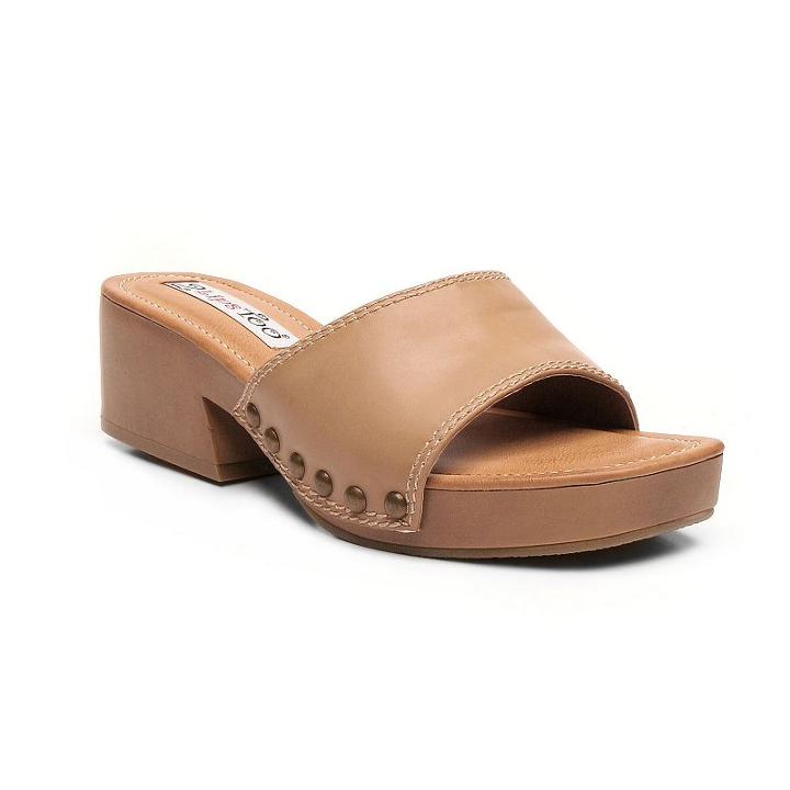 2 Lips Too Too Lindy Women's Chunky Heel Slide Sandals, Girl's, Size: Medium (7), Dark Beige