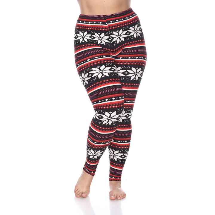 Plus Size White Mark Holiday Printed Leggings, Women's, Oxford