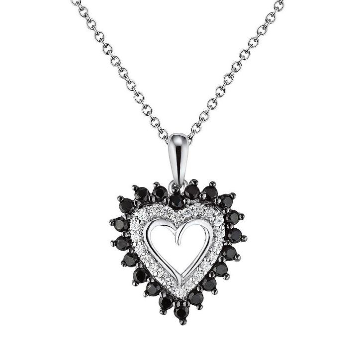 Sterling Silver 1/2-ct. T.w. Black And White Diamond Heart Pendant, Women's