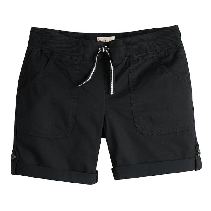 Girls 7-16 & Plus Size So&reg; Rolled Cuff Cargo Bermuda Shorts, Size: 16, Black