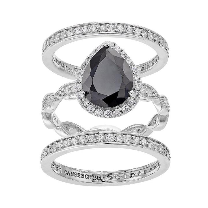 Sophie Miller Sterling Silver Cubic Zirconia Teardrop Ring Set, Women's, Size: 8, Black