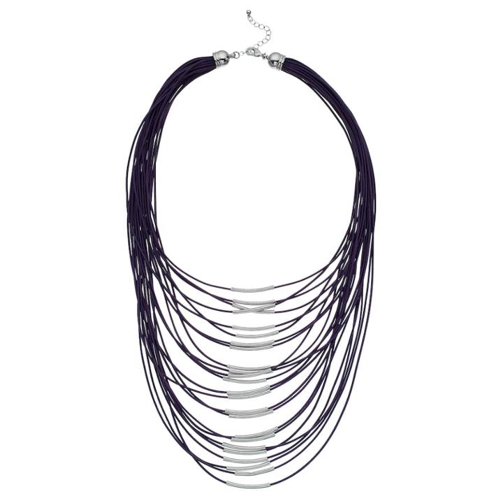 Cord & Curved Bar Multi Strand Necklace, Women's, Purple