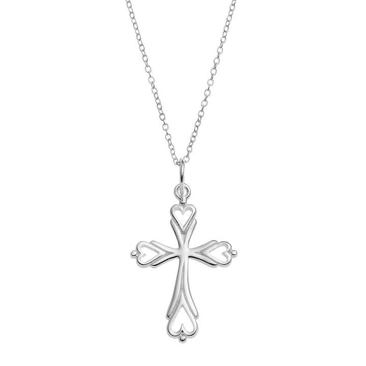 Primrose Sterling Silver Heart Cross Pendant Necklace, Women's, Grey