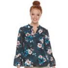 Women's Elle&trade; Ruffle Floral Blouse, Size: Large, Dark Blue