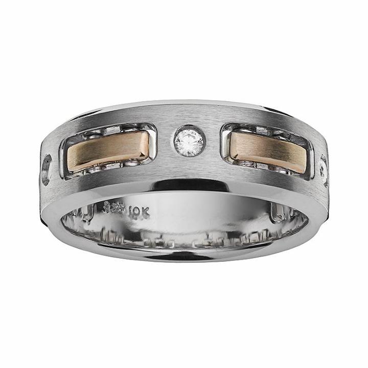 10k Gold Two Tone 1/7-ct. T.w. Diamond Wedding Band - Men, Size: 11, White