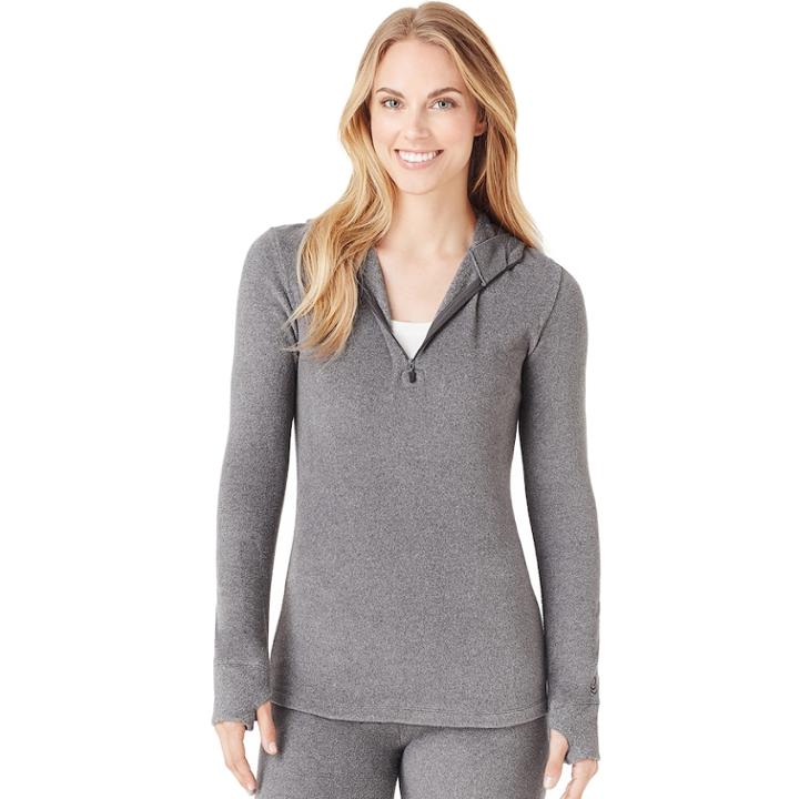 Women's Cuddl Duds Half-zip Hooded Fleece, Size: Xs, Grey (charcoal)