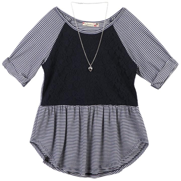 Girls 7-16 & Plus Size Speechless Lace Striped Tunic With Necklace, Size: 20 1/2, White