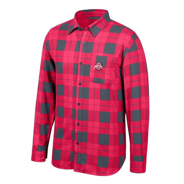Men's Ohio State Buckeyes Run Around Plaid Shirt, Size: Medium, Brt Red