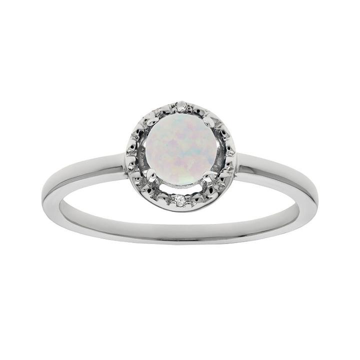 Sterling Silver Lab-created Opal And Diamond Accent Halo Ring, Women's, Size: 9, White