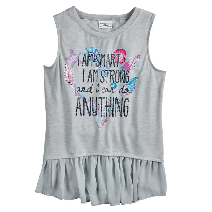 Disney Princess Girls 7-16 Lace I Am Smart High-low Yoryu Ruffled Tank Top, Size: Large, Light Grey