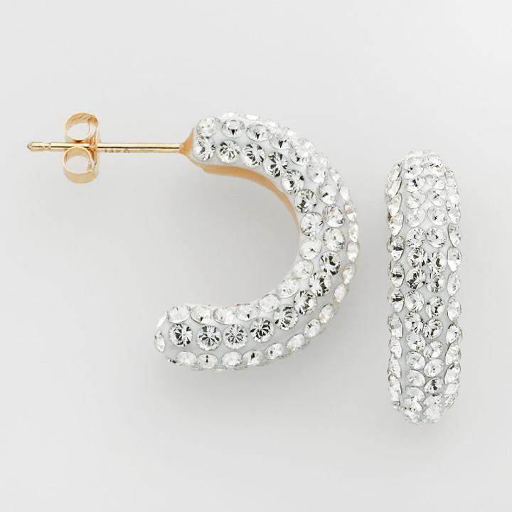 Gold 'n' Ice 10k Gold Crystal C-hoop Earrings - Made With Swarovski Crystals, Women's, White