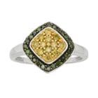 Sterling Silver 1/2-ct. T.w. Green And Yellow Diamond Halo Ring, Women's, Size: 7, Multicolor