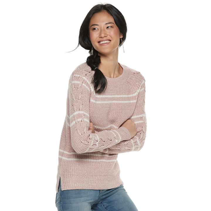 Juniors' So&reg; Lace-up Sleeve Sweater, Teens, Size: Medium, Lt Purple