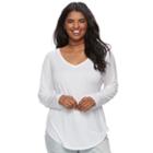 Juniors' Plus Size So&reg; V-neck Long Sleeve Tee, Teens, Size: 3xl, White