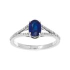 10k White Gold Sapphire & 1/8 Carat T.w. Diamond Ring, Women's, Size: 7, Blue