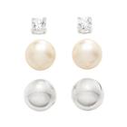 Croft & Barrow&reg; Silver-tone Simulated Pearl And Simulated Crystal Stud Earring Set, White
