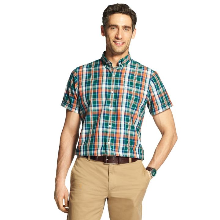 Men's Izod Cool Fx Breeze Classic-fit Plaid Casual Button-down Shirt, Size: Medium, Brt Green