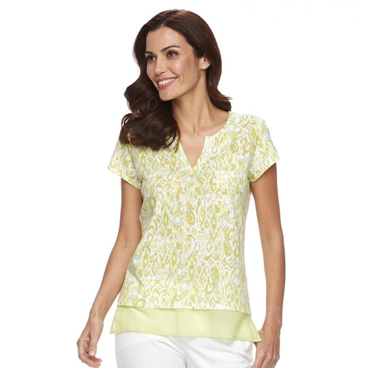 Women's Caribbean Joe Print Contrast Hem Top, Size: Xl, Lt Yellow