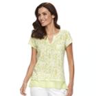 Women's Caribbean Joe Print Contrast Hem Top, Size: Xl, Lt Yellow