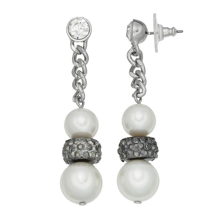 Simply Vera Vera Wang Nickel Free Simulated Pearl Chain Drop Earrings, Women's, White
