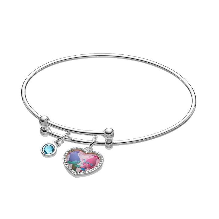 Dreamworks Trolls Kids' Silver-plated Crystal Charm Bangle Bracelet, Girl's, Multicolor