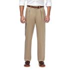 Men's Haggar Premium No Iron Khaki Stretch Classic-fit Pleated Pants, Size: 38x30, Dark Beige
