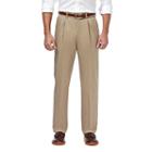 Men's Haggar Premium No Iron Khaki Stretch Classic-fit Pleated Pants, Size: 38x30, Dark Beige