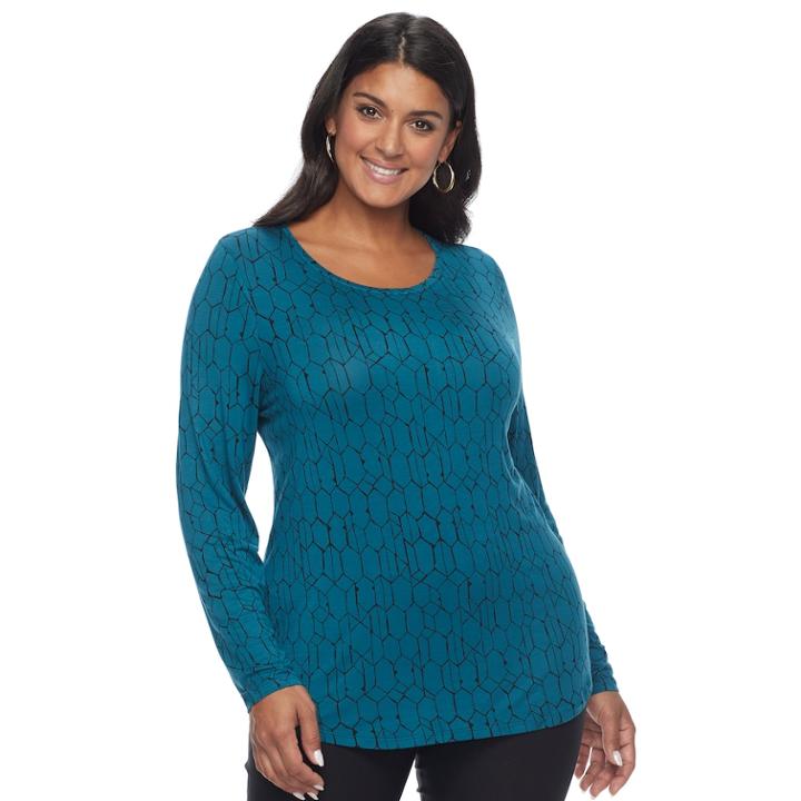 Plus Size Apt. 9® Geometric Print Tee, Women's, Size: 2xl, Turquoise/blue (turq/aqua)